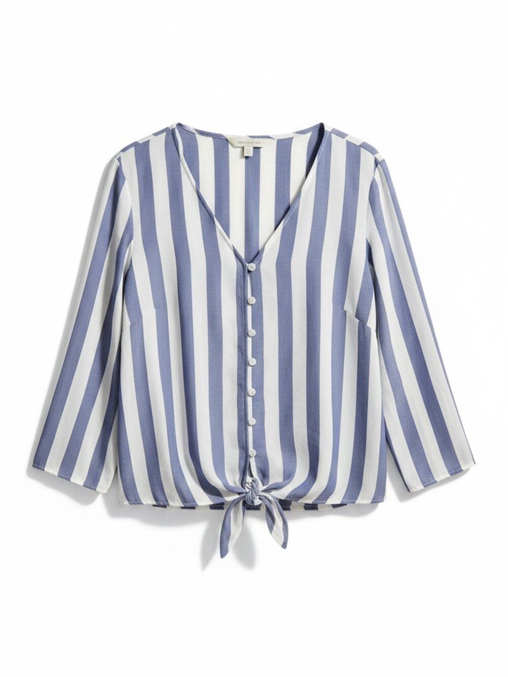Olive & Oak Striped Tie-Hem Button Front Top Blue White Size L
